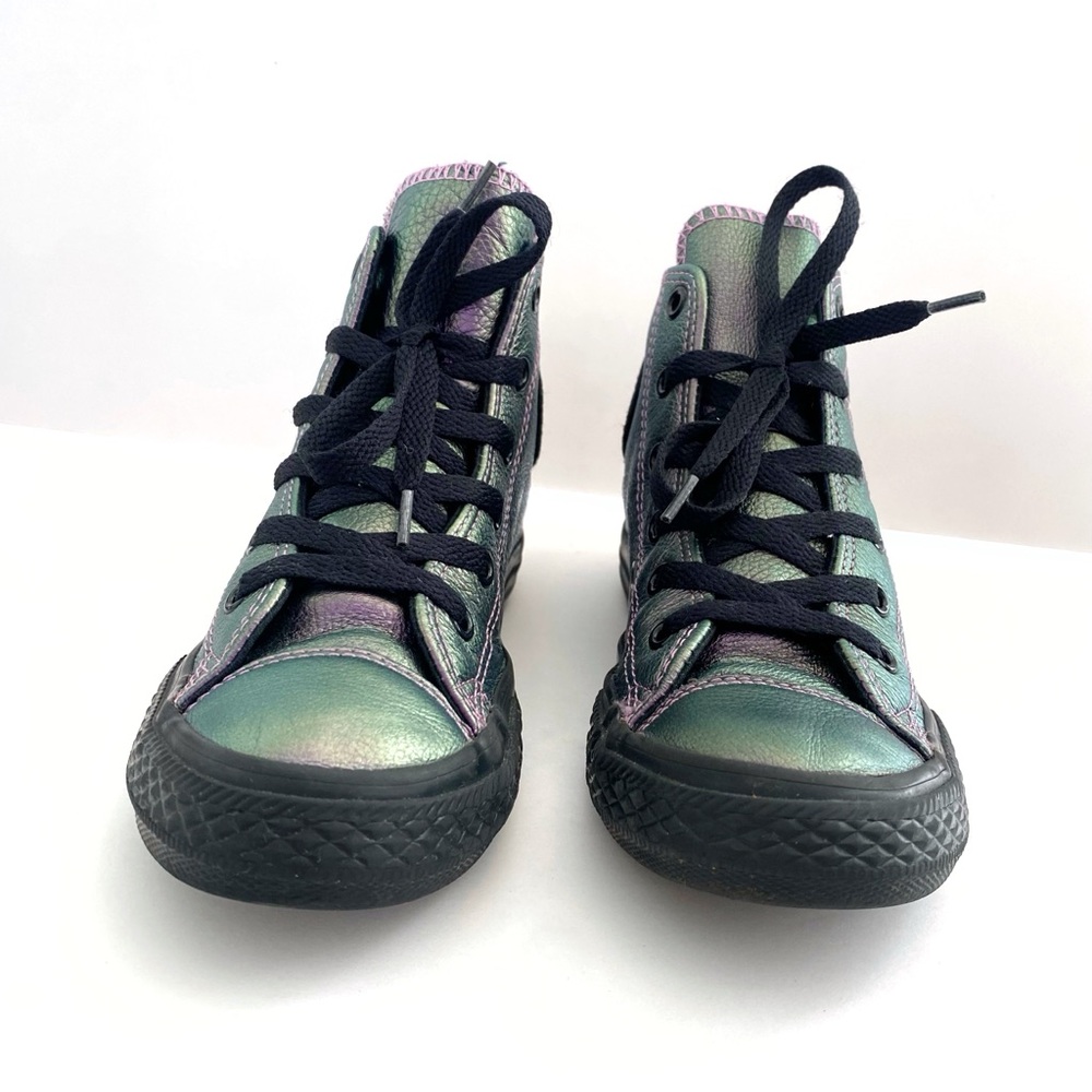 CONVERSE CHUCK TAYLOR ALL STAR PURPLE BLACK IRIDESCENT LEATHER HIGH TOP SHOES - Picture 2 of 11